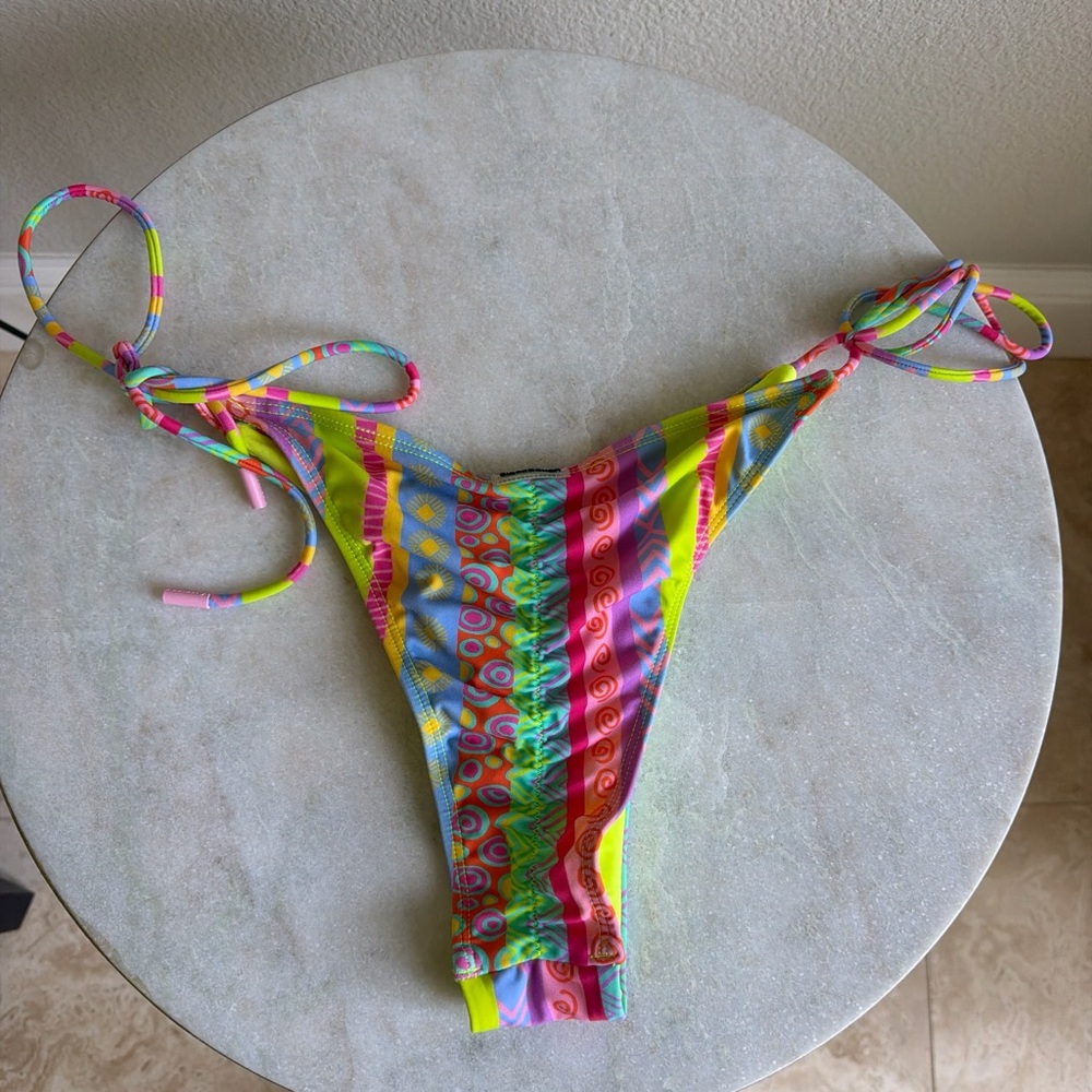 Blackbough Neon Yellow Pink Blue Patterned Tie-Side Bikini Bottom